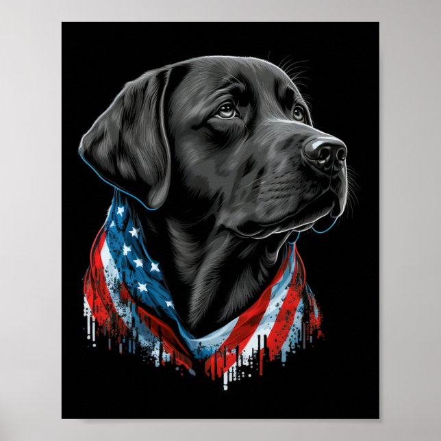 Svart patriotisk amerikansk labrador, 4 juli poster (Framsidan)