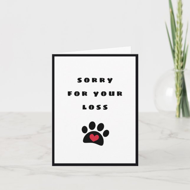 Svart Pawprint Red Heart Förlåt för ditt förlustte Kort (Framsida)