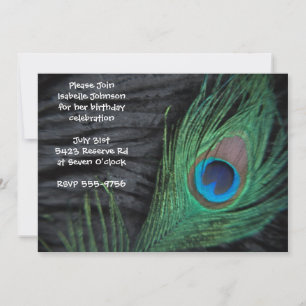 Svart peacock Feather Bird Day Inbjudningar