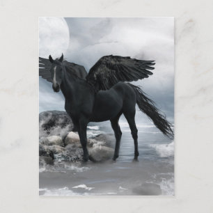 svart Pegasus-häst Vykort