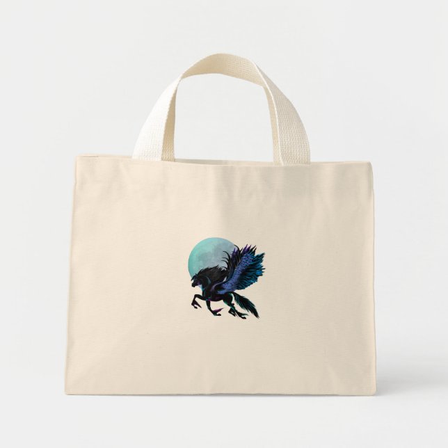 Svart Pegasus- och Blå Måne-bag Mini Tygkasse (Framsidan)