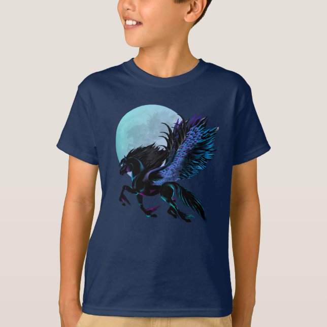 Svart Pegasus och blåttmåneT-tröja T-shirt (Framsida)