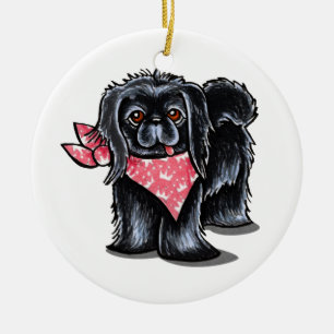 Svart Pekingese rosaPrincess Julgransprydnad Keramik