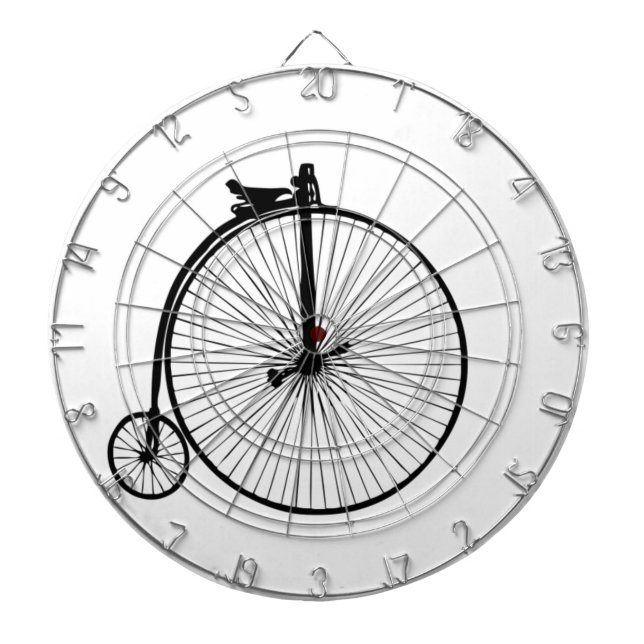 Svart penny-farthing vintagecykel darttavla (Framsidan)