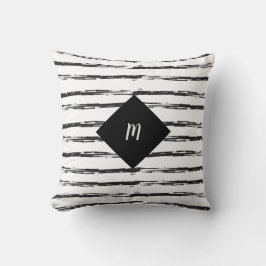 Svart pensel Grunge Rand ART med Monogram Abstrakt Kudde
