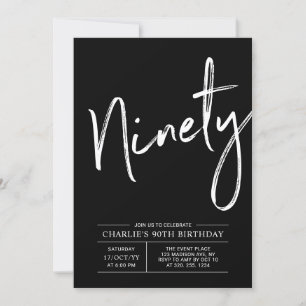 Svart pensel Lettering Nittio 90:e Födelsedagsfest Inbjudningar