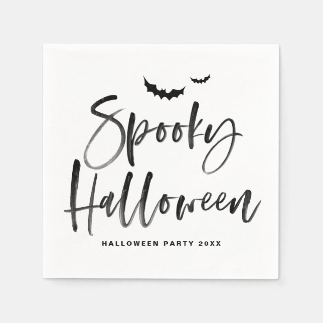 Svart pensel Lettering Spooky Halloween Pappersservett (Framsidan)