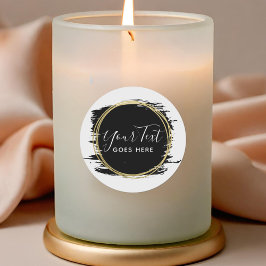 Svart penseldrag & Modern geometrisk guld chic Runt Klistermärke