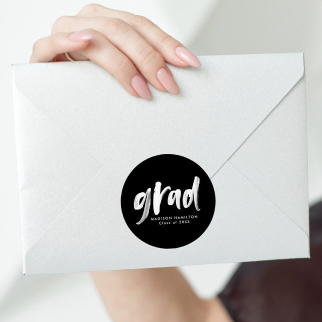 Svart | Penselskript Grad Studenten Runt Klistermärke (Skapare uppladdad)