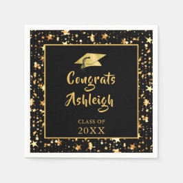 Svart penselskript i studenten Guld Pappersservett