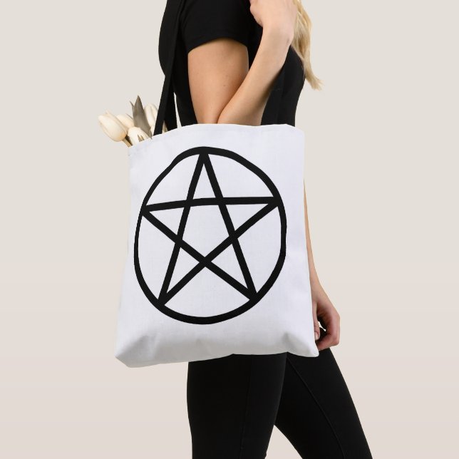 Svart Pentakeln Pentagram Tygkasse (Närbild)