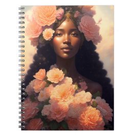 Svart persiko-Blommigt Woman Angelic Bloomcore Anteckningsbok