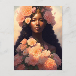 Svart persiko-Blommigt Woman Angelic Bloomcore Vykort