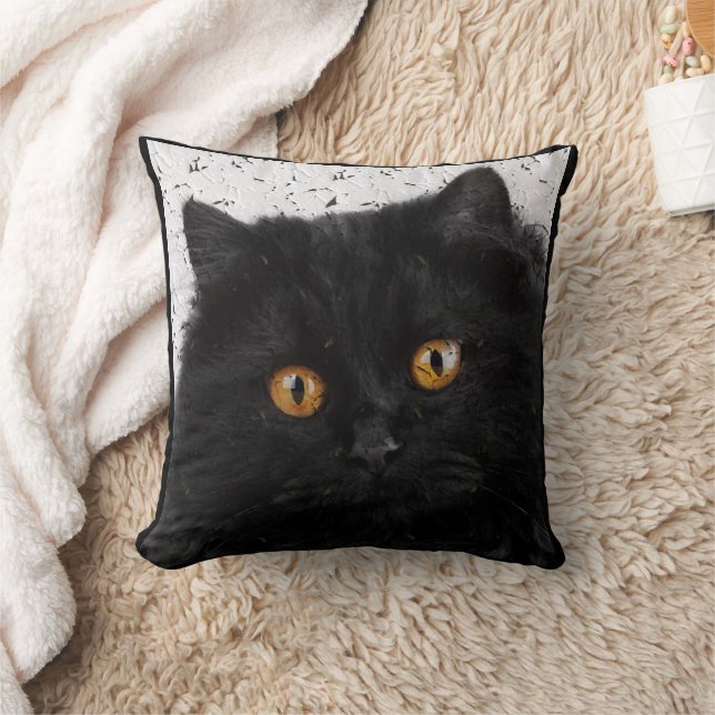 Svart persisk katt ansikte kudde (Filt)