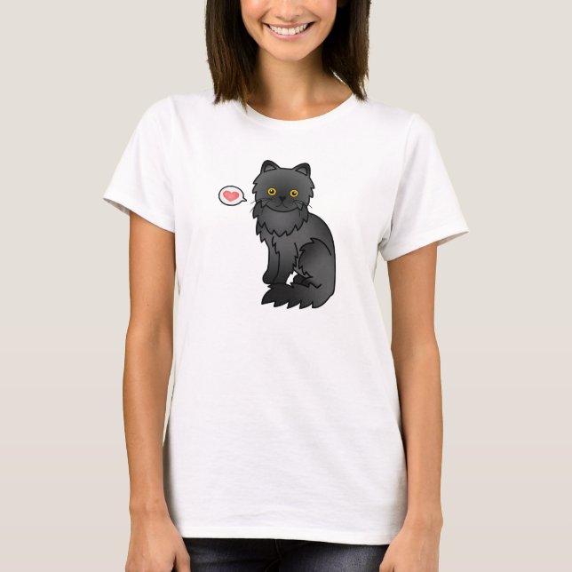 Svart persisk katt kärlek tee shirt (Framsida)