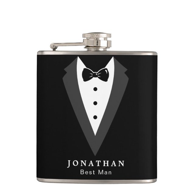 Svart Personlig Groomsman Vinyl Wrapped Flask Fickplunta (Framsidan)