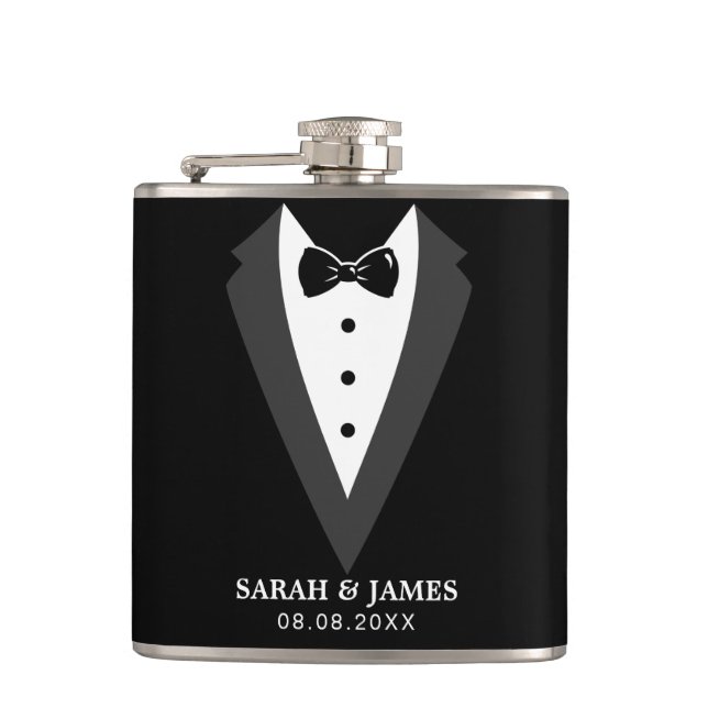 Svart Personlig Groomsman Vinyl Wrapped Flask Fickplunta (Framsidan)