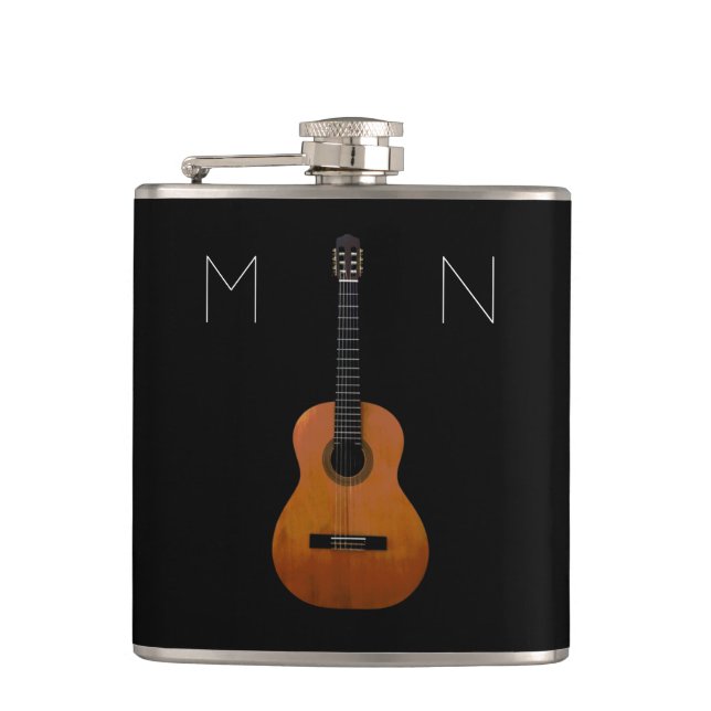 Svart Personlig i Acoustic Guitar Monogram Fickplunta (Framsidan)