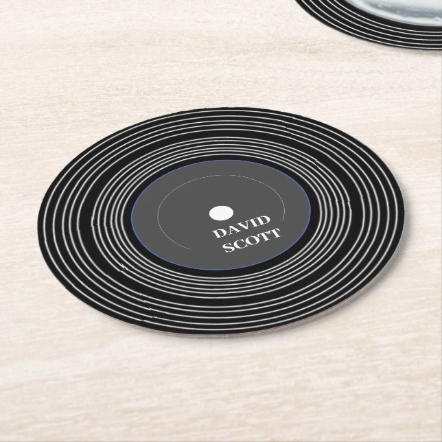 Svart personlig Lp vinyl Underlägg Papper Rund (Vinklad)