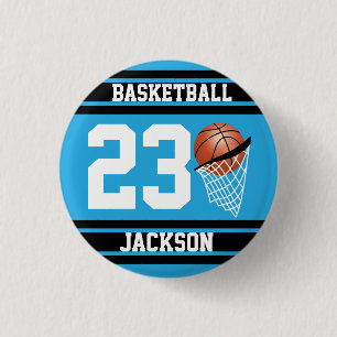 Svart personligbasket som är baby blue och knapp