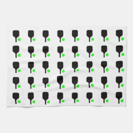 Svart pickleball paddle & grönt bollar kökshandduk