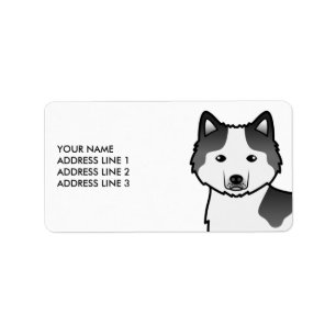 Svart Piebald Alaskan Malamute Hund & Anpassad Tex Adressetikett