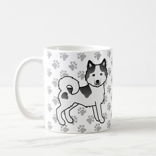 Svart Piebald Alaskan Malamute Söt Hund & Tassar Kaffemugg (Vänster)