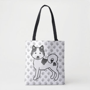 Svart Piebald Alaskan Malamute Söt Hund & Tassar Tygkasse