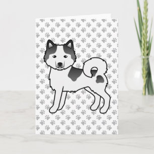 Svart Piebald Alaskan Malamute Söt Tecknad Hund Kort