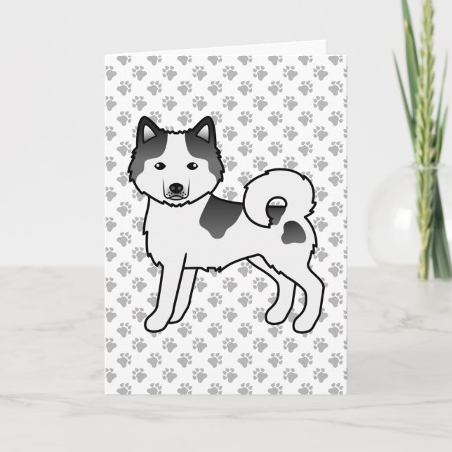 Svart Piebald Alaskan Malamute Söt Tecknad Hund Kort (Framsida)