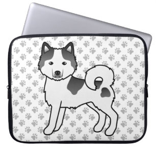 Svart Piebald Alaskan Malamute Söt Tecknad Hund Laptop Fodral