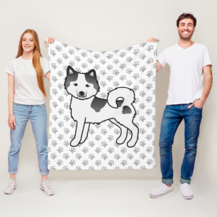 Svart Piebald Alaskan Malamute Tecknad Hund & Tass Fleecefilt