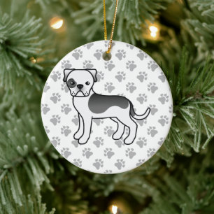 Svart Piebald Amerikansk Bulldog Cute Tecknad Hund Julgransprydnad Keramik