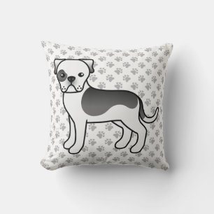 Svart Piebald Amerikansk Bulldog Cute Tecknad Hund Kudde