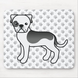 Svart Piebald Amerikansk Bulldog Cute Tecknad Hund Musmatta