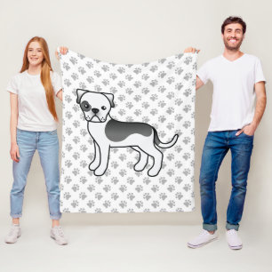 Svart Piebald Amerikansk Bulldog Söt Tecknad Hund Fleecefilt