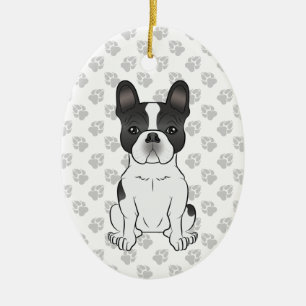 Svart Piebald Fransk Bulldog / Fransk Bulldogg Hun Julgransprydnad Keramik