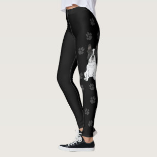 Svart Piebald Fransk Bulldog / Fransk Bulldogg Hun Leggings