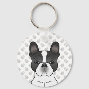 Svart Piebald Fransk Bulldog / Fransk Bulldogg Hun Nyckelring