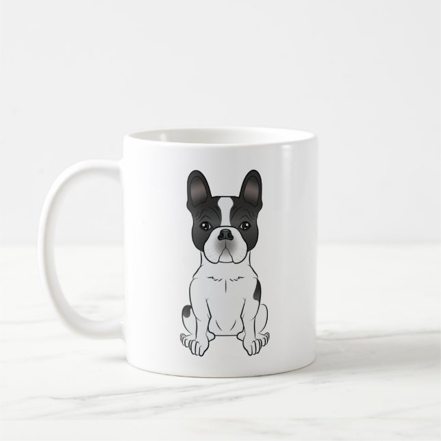 Svart Piebald Fransk Bulldog / Fransk Bulldogg Söt Kaffemugg (Vänster)