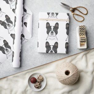Svart Piebald Fransk Bulldog / Frenchie Mönster Presentpapper