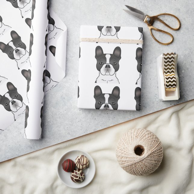 Svart Piebald Fransk Bulldog / Frenchie Mönster Presentpapper (Hantverk)