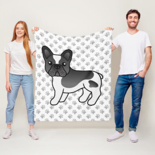 Svart Piebald Fransk Bulldog Söt Tecknad Hund Fleecefilt