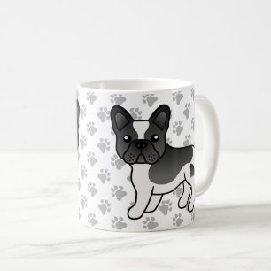 Svart Piebald Fransk Bulldogg Söt Tecknad Hund Kaffemugg