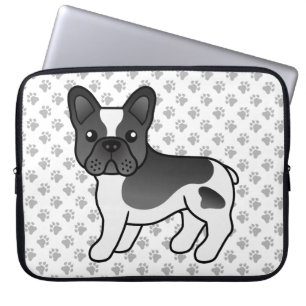 Svart Piebald Fransk Bulldogg Söt Tecknad Hund Laptop Fodral
