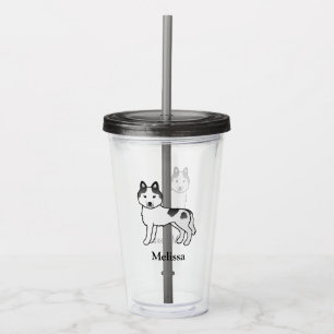 Svart Piebald Siberian Husky Hund & Anpassat Namn Take Away Mugg