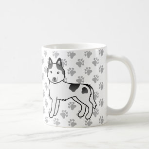 Svart Piebald Siberian Husky Tecknad Hund & Tassar Kaffemugg