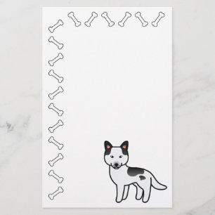Svart Piebald Tecknad Sibirisk Husky Brevpapper