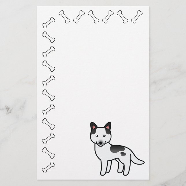 Svart Piebald Tecknad Sibirisk Husky Brevpapper (Framsida)