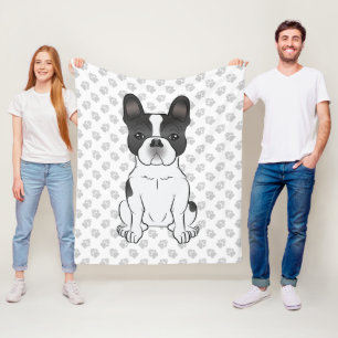 Svart pied French Bulldog / Fransk Bulldogg Hund & Fleecefilt